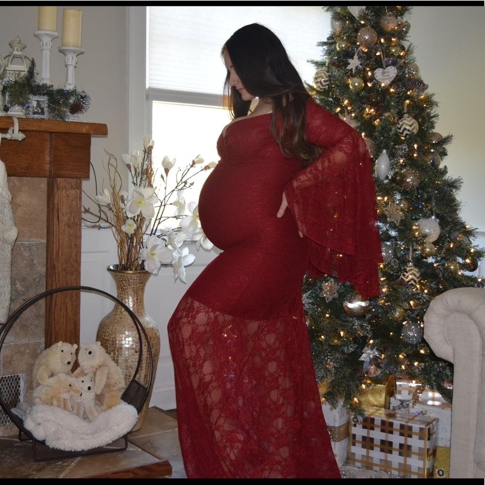 Red maternity shoot dress